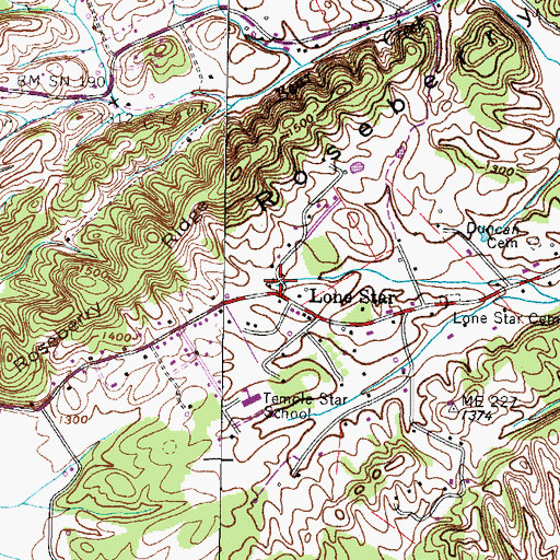 Topographic Map of Lone Star, TN