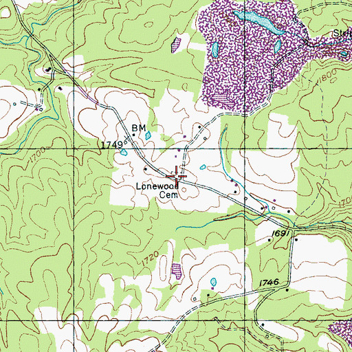 Topographic Map of Lonewood Cemetery, TN
