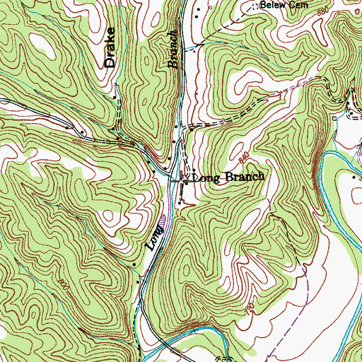 Topographic Map of Long Branch, TN