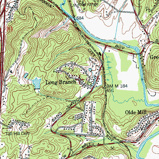 Topographic Map of Long Branch, TN