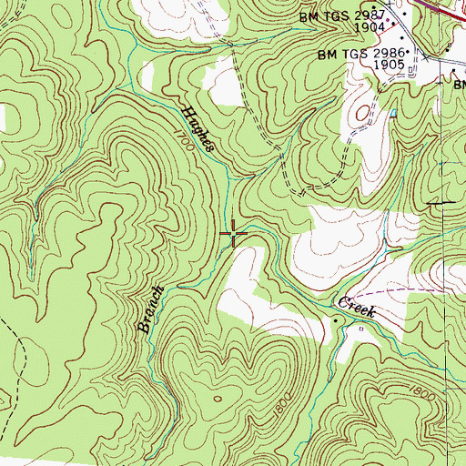 Topographic Map of Long Branch, TN