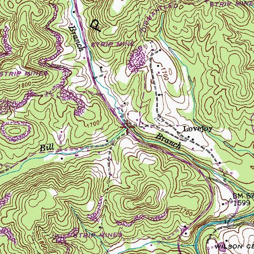 Topographic Map of Long Branch, TN