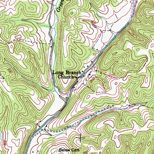 Topographic Map of Long Branch Church, TN