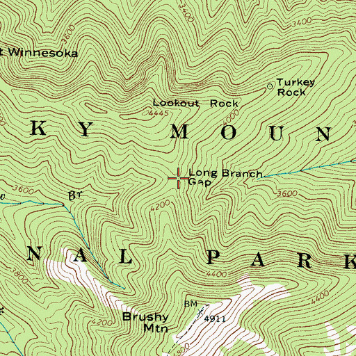 Topographic Map of Long Branch Gap, TN