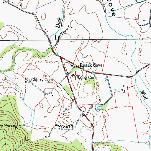 Topographic Map of Long Cemetery, TN