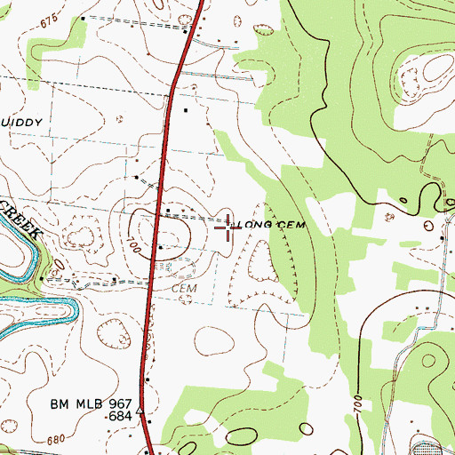 Topographic Map of Long Cemetery, TN
