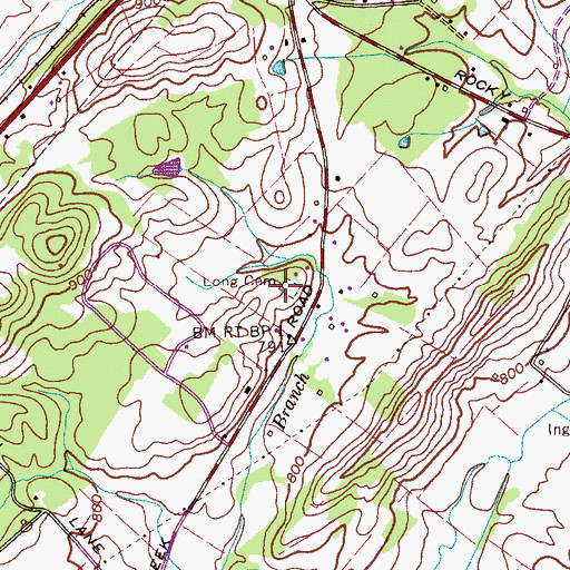Topographic Map of Long Cemetery, TN