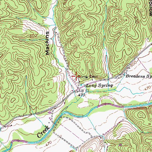 Topographic Map of Long Cemetery, TN