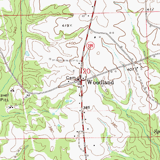 Topographic Map of Woodland, AL