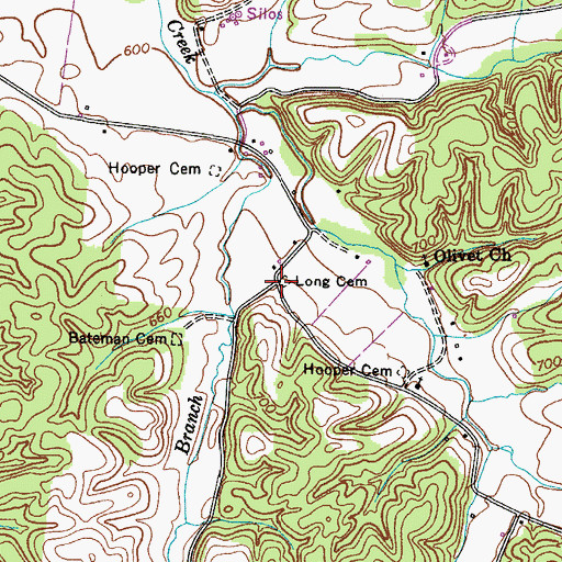 Topographic Map of Long Cemetery, TN