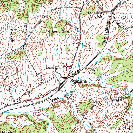 Topographic Map of Long Cemetery, TN