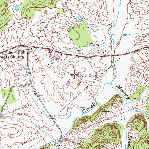 Topographic Map of Long Cemetery, TN