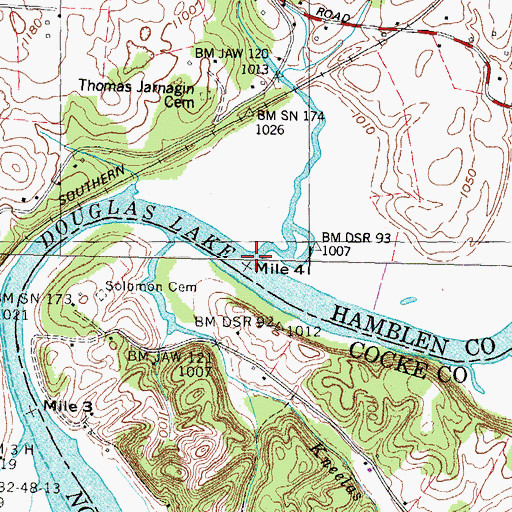 Topographic Map of Long Creek, TN