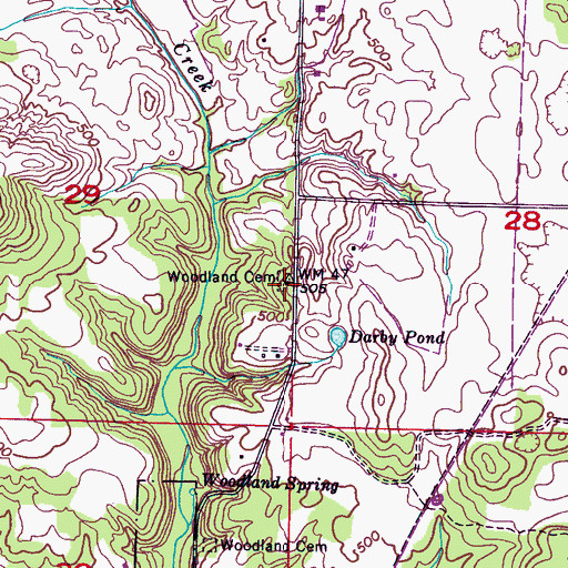 Topographic Map of Woodland Cemetery, AL