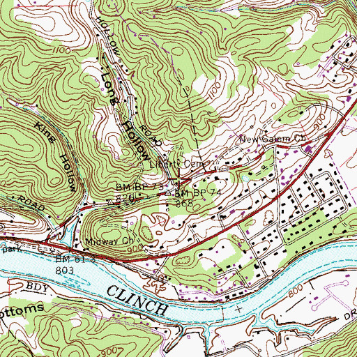 Topographic Map of Long Hollow, TN