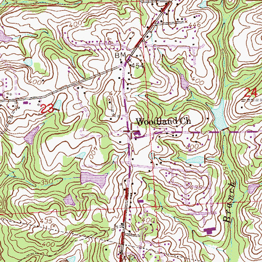 Topographic Map of Woodland Church, AL