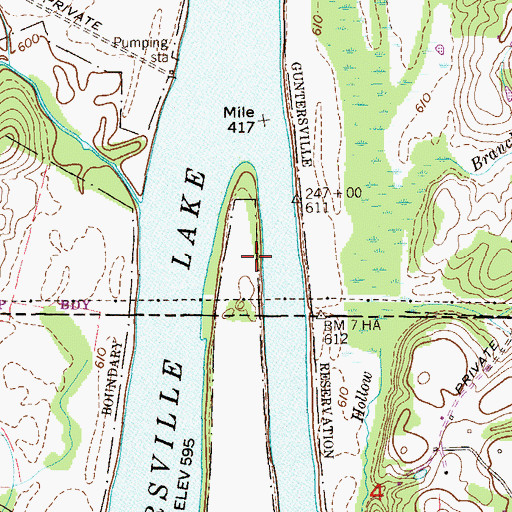 Topographic Map of Long Island, TN
