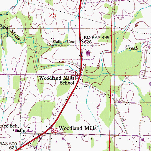 Topographic Map of Woodland Mills School, AL