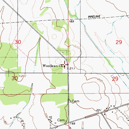 Topographic Map of Woodlawn Church, AL