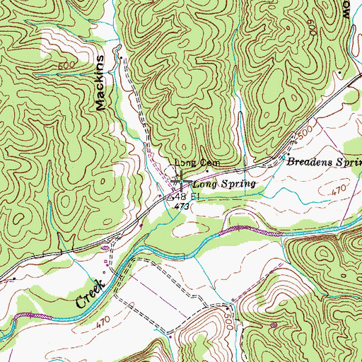 Topographic Map of Long Spring, TN