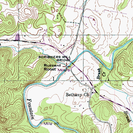 Topographic Map of Long Tom Branch, TN