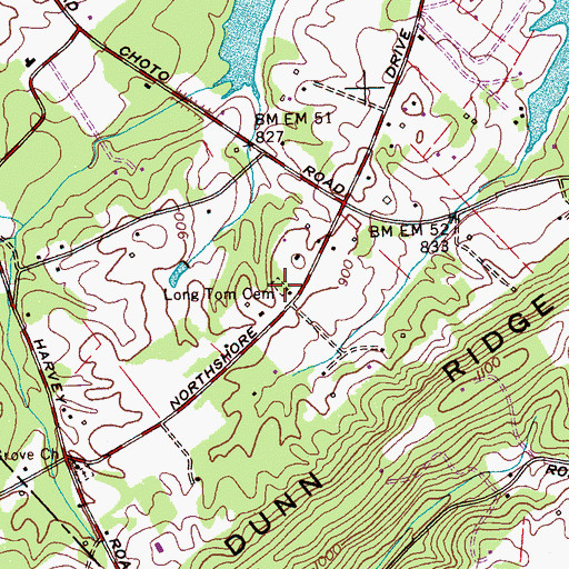 Topographic Map of Long Tom Cemetery, TN