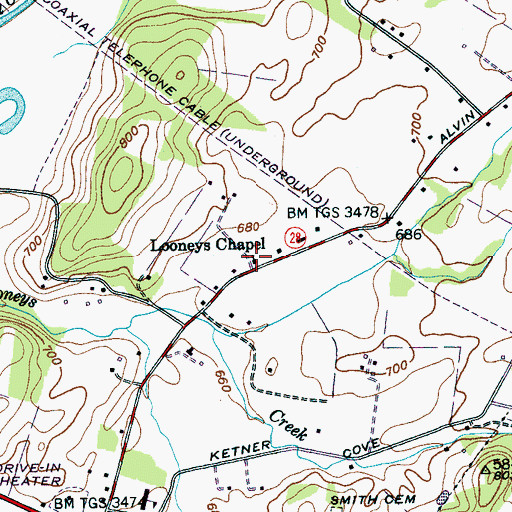 Topographic Map of Looneys Chapel, TN