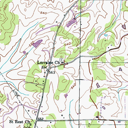 Topographic Map of Lorraine Church, TN