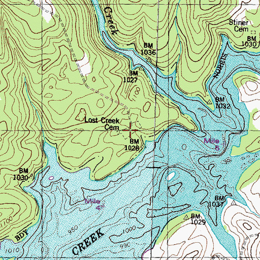 Topographic Map of Lost Creek Cemetery, TN