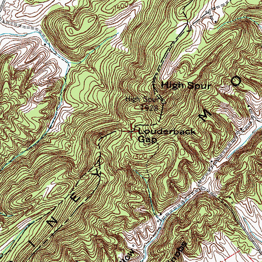 Topographic Map of Louderback Gap, TN