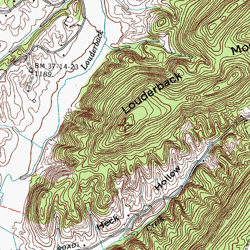 Topographic Map of Louderback Mountain, TN