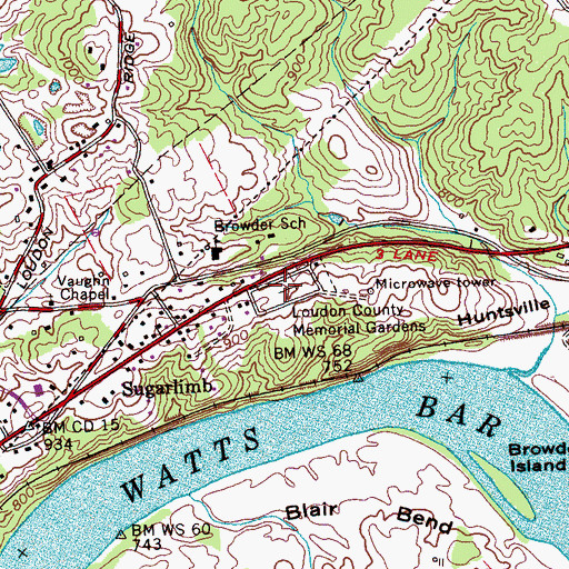 Topographic Map of Loudon County Memorial Gardens Cemetery, TN