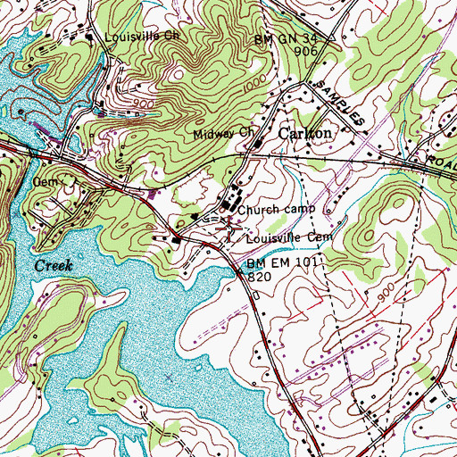 Topographic Map of Louisville Cemetery, TN