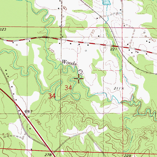 Topographic Map of Woods Creek, AL