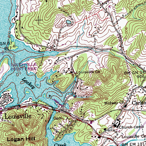 Topographic Map of Louisville Church, TN