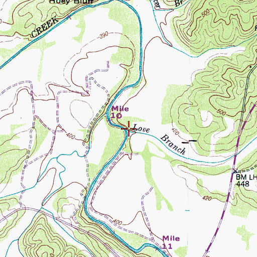 Topographic Map of Love Branch, TN