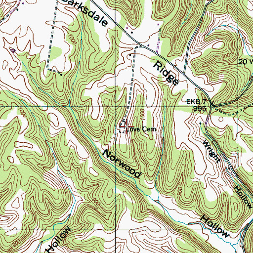 Topographic Map of Love Cemetery, TN