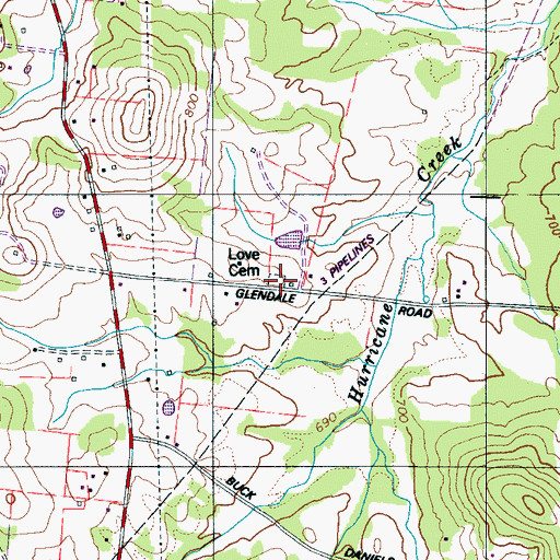Topographic Map of Love Cemetery, TN