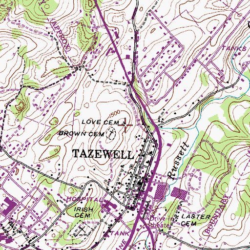 Topographic Map of Love Cemetery, TN