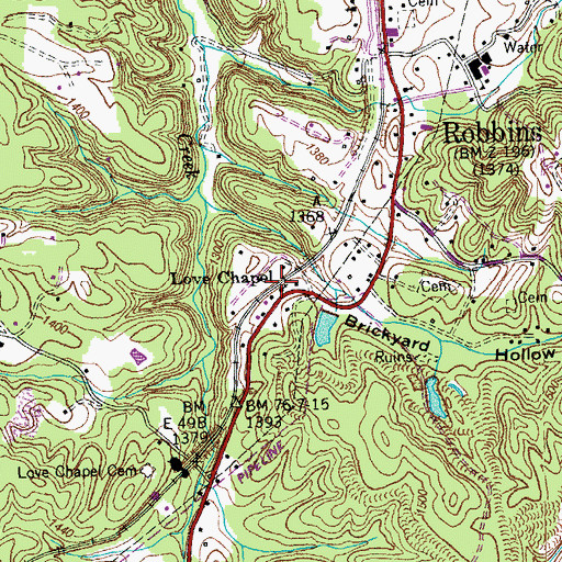 Topographic Map of Love Chapel, TN