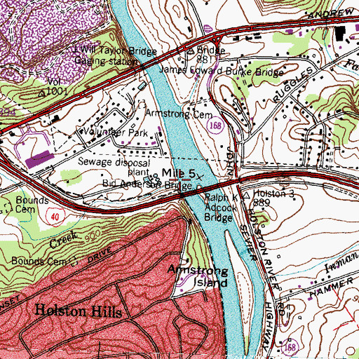 Topographic Map of Love Creek, TN