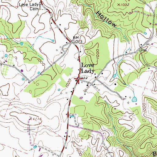 Topographic Map of Love Lady, TN