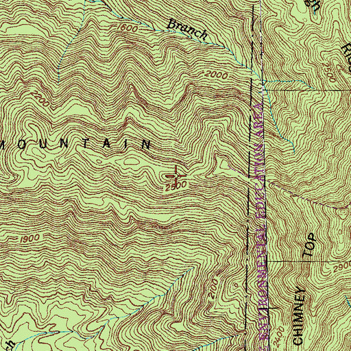 Topographic Map of Love Mountain, TN