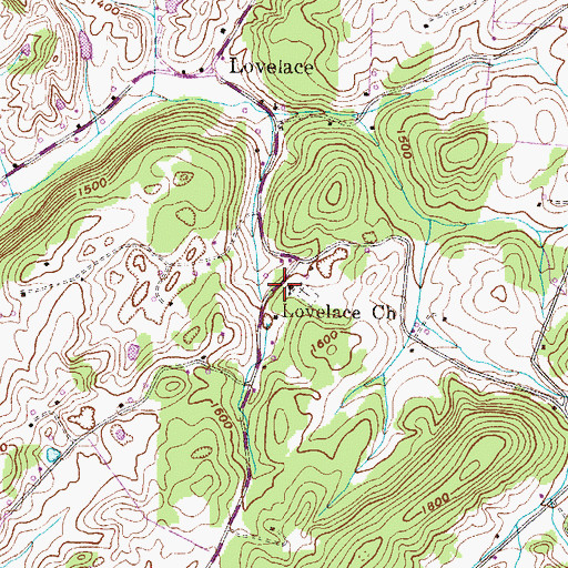 Topographic Map of Lovelace Church, TN