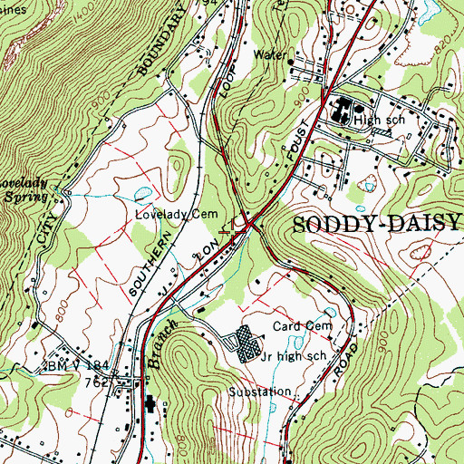 Topographic Map of Lovelady Cemetery, TN