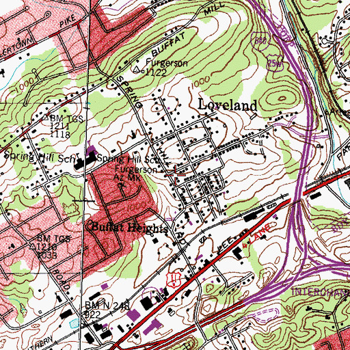 Topographic Map of Loveland, TN