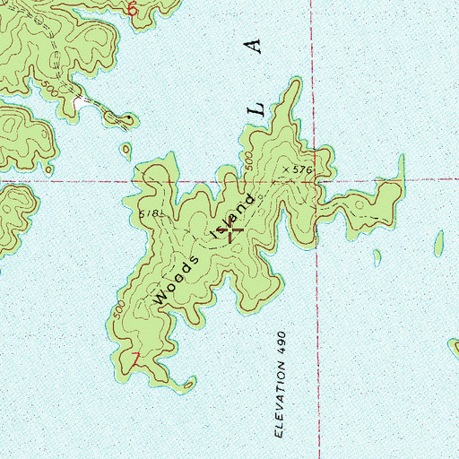 Topographic Map of Woods Island, AL