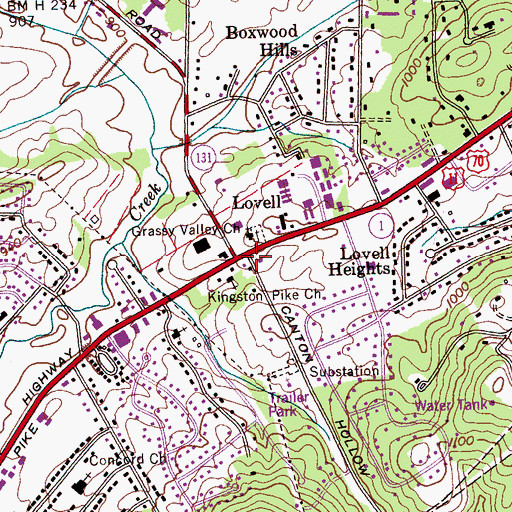 Topographic Map of Lovell, TN