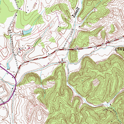 Topographic Map of Lovell Creek, TN