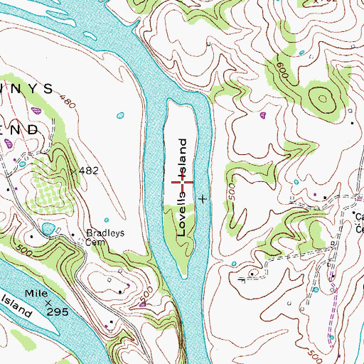 Topographic Map of Lovells Island, TN